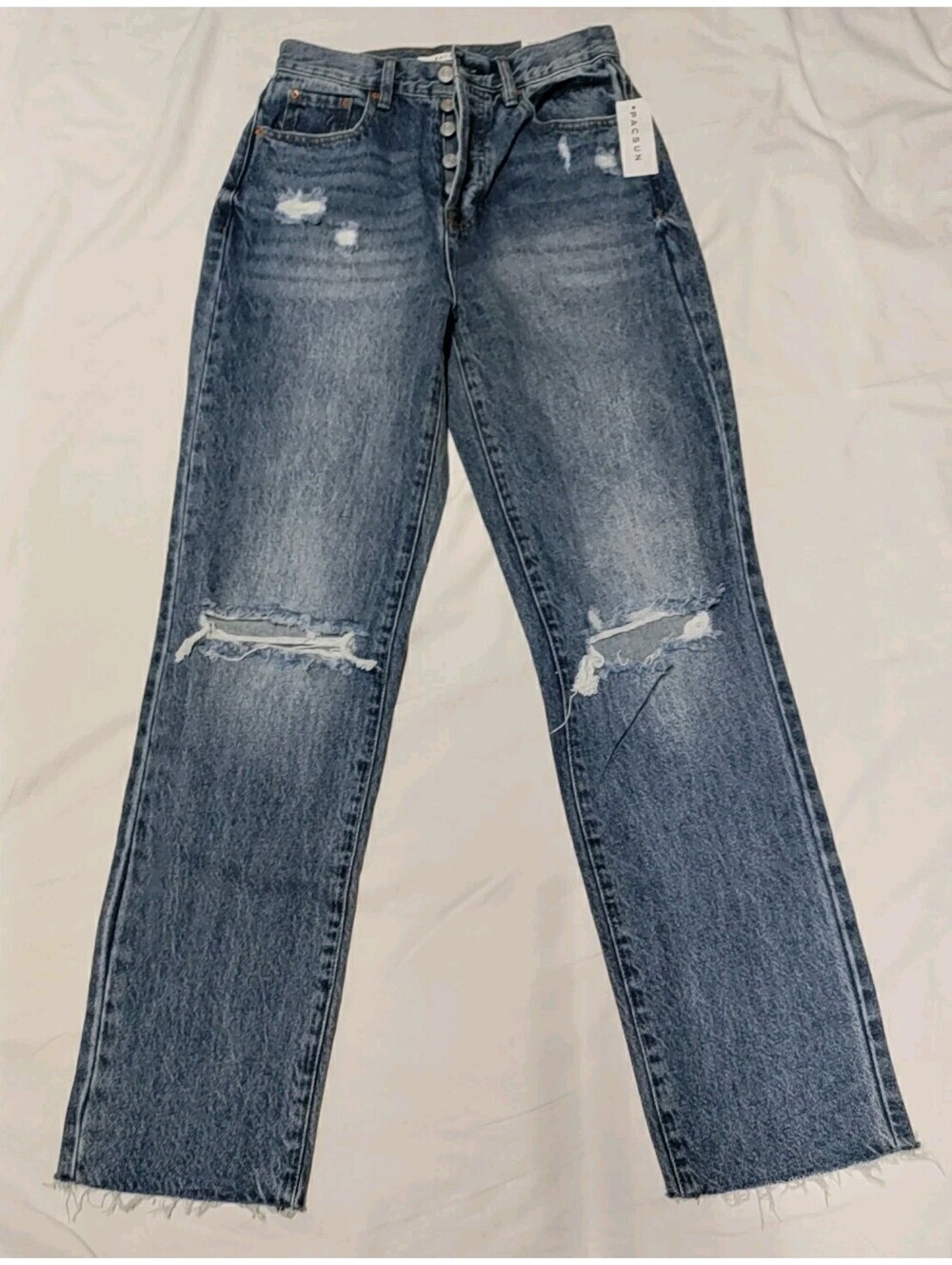 NWT PacSun Distressed Button Fly Dad Jeans 25 Blue